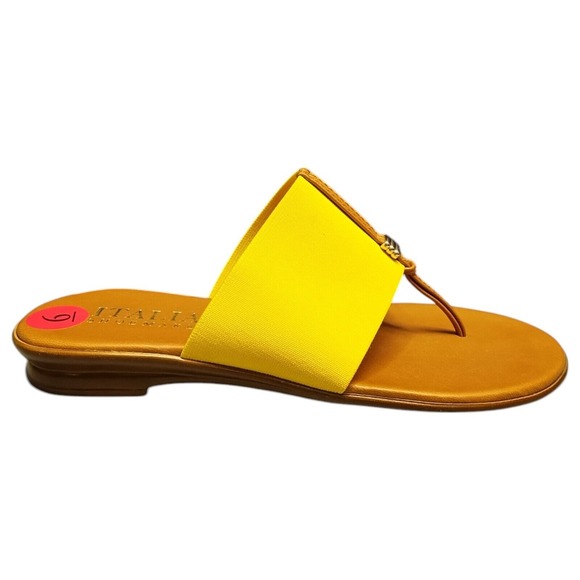 Italian Shoemaker Flat Slides Sandals Womens Size 6.5M Tan Yellow Open Toe Slip‎ - Picture 1 of 11